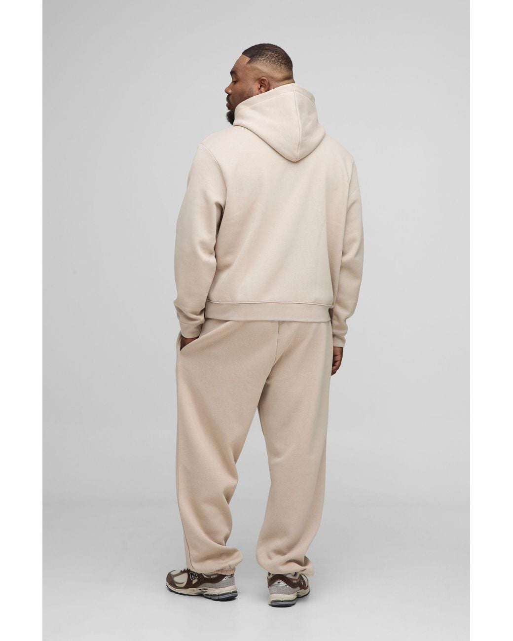 BoohooMAN Natural Plus Basic Boxy Over The Head Hoodie for men
