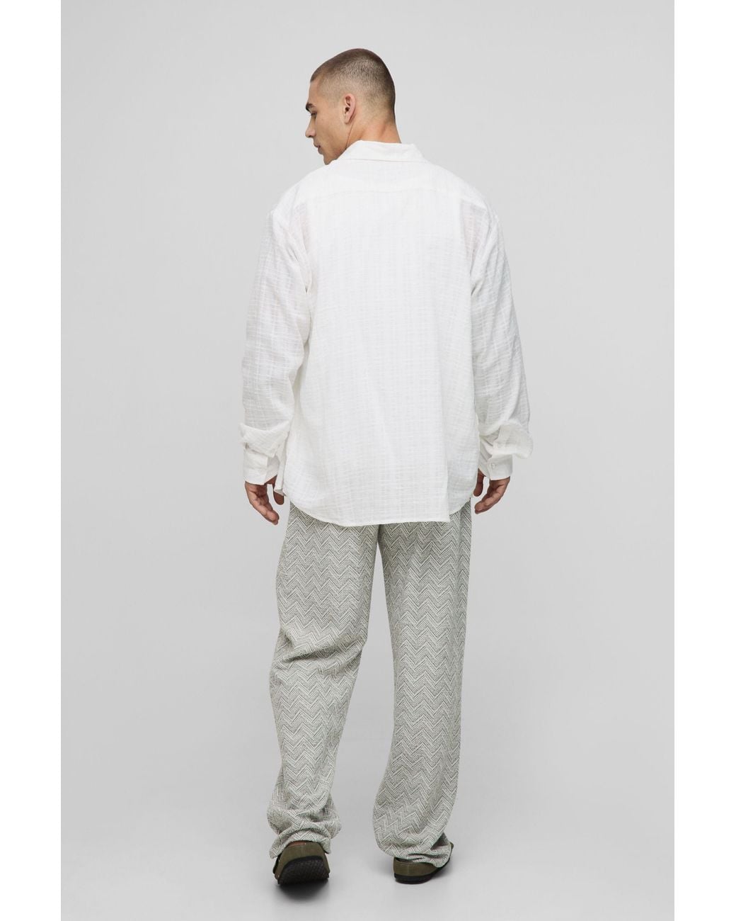 BoohooMAN Gray Elasticated Waist Zig Zag Boucle Pants for men