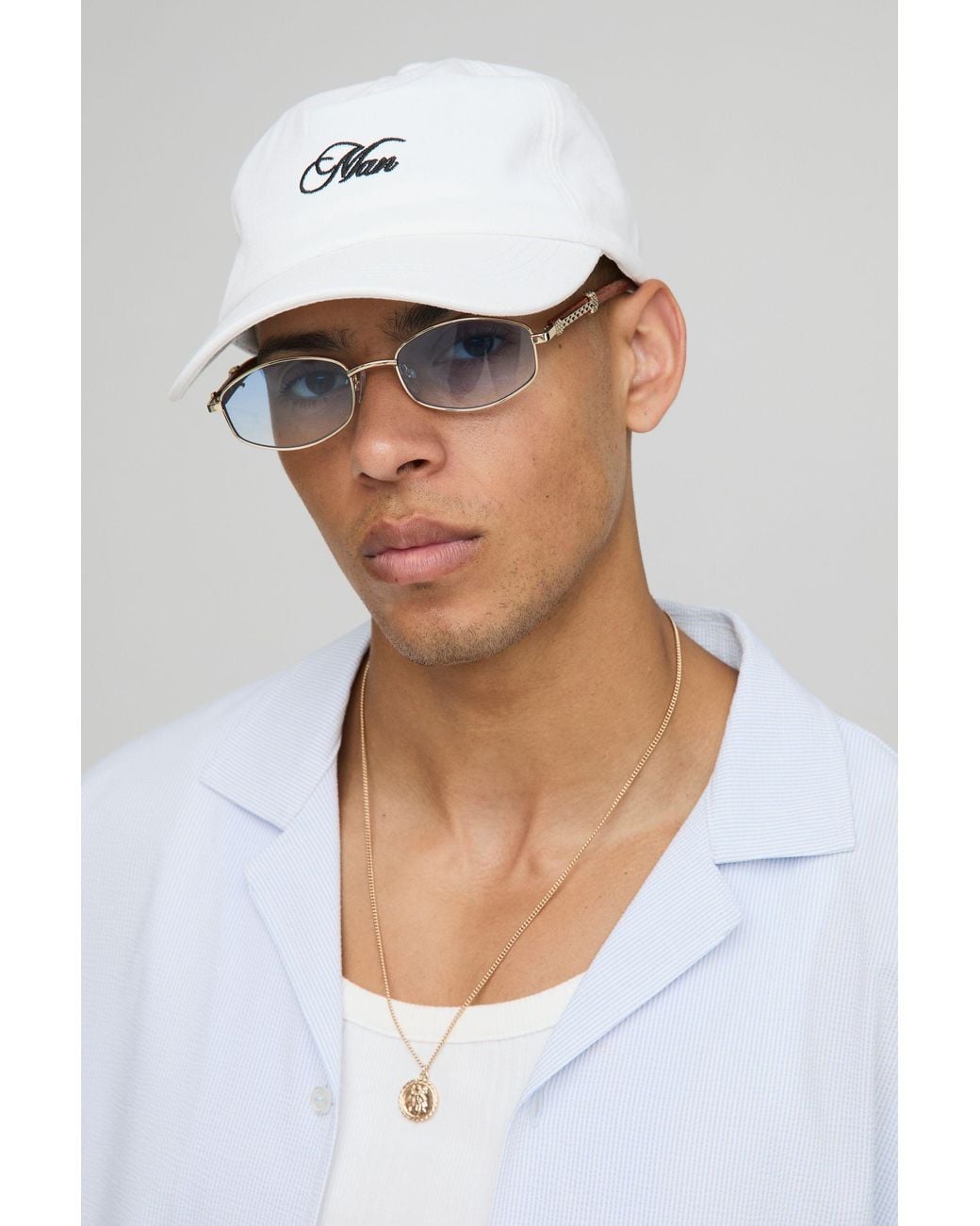 BoohooMAN White Twill Embroidered Cap for men
