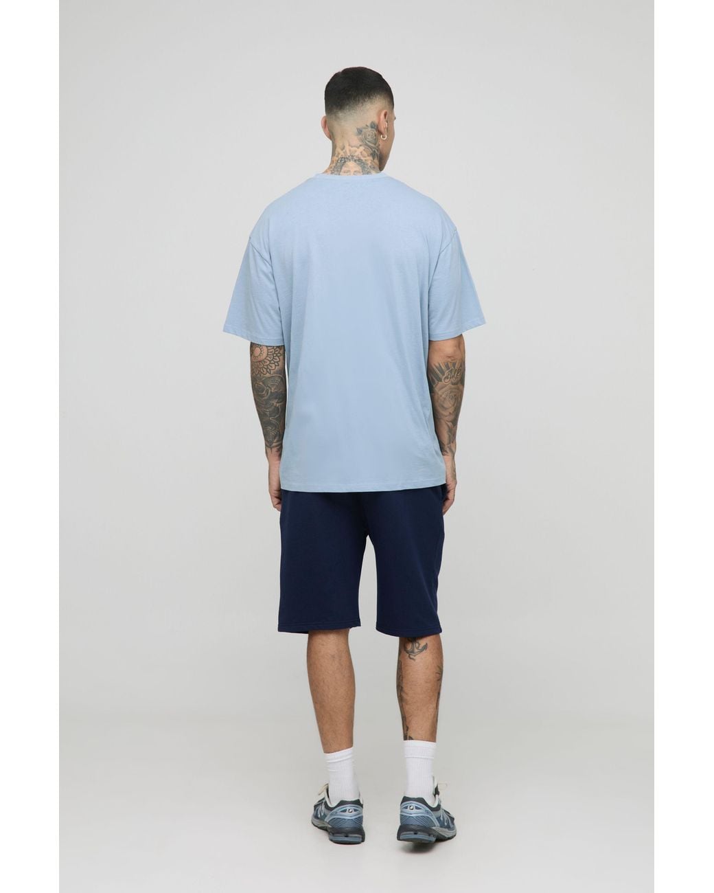 BoohooMAN Blue Tall Lightweight Loopback Regular Fit Mid Length Basic Shorts for men