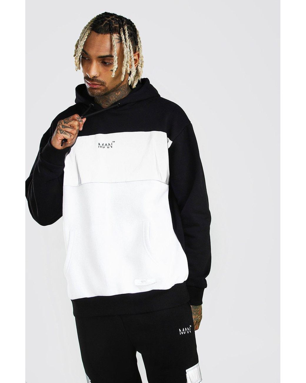 Boohooman Man Reflective Colour Block Oversized Hoodie In Black For Men Lyst