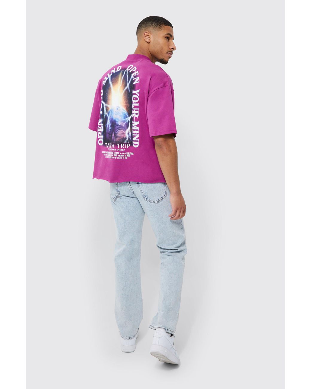 Boohoo Tall Oversized Boxy Graphic Raw Hem T-shirt in Pink for Men | Lyst