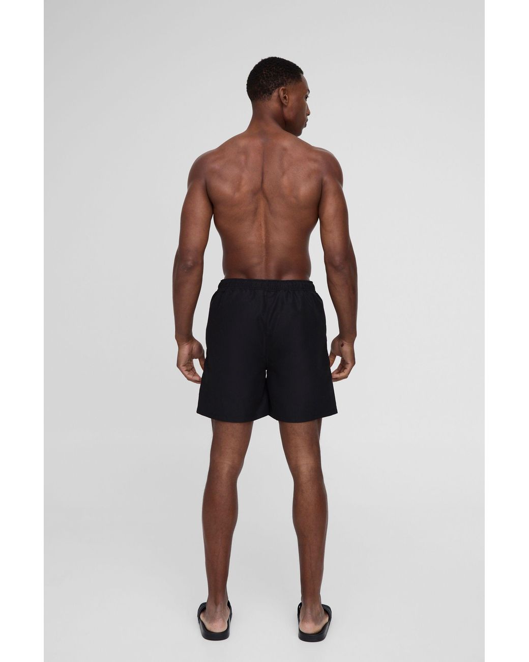BoohooMAN Black Branded Mid Length Swim Trunks for men