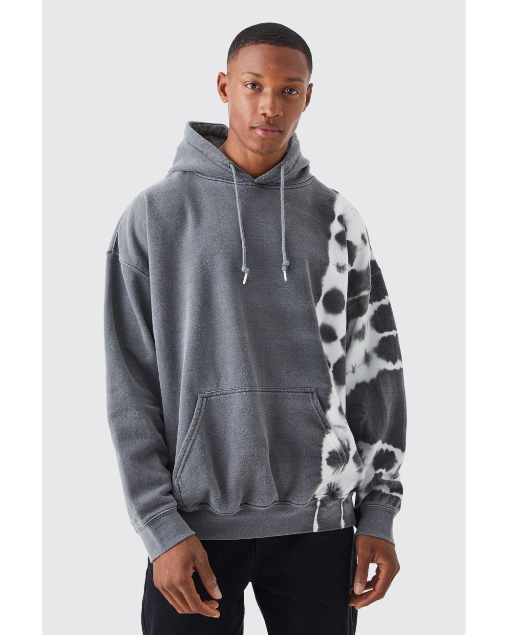 oversized bleach tie dye skull graphic hoodie