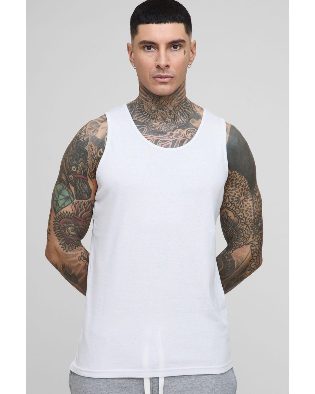 BoohooMAN White Tall Regular Fit Basic Ribbed Vest for men