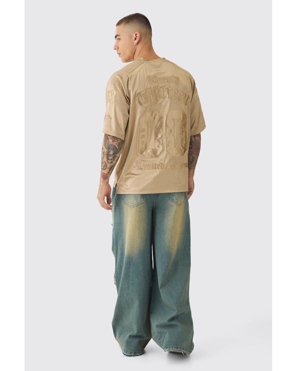 BoohooMAN Extreme Baggy Rigid All Over Ripped Jeans in Blue for