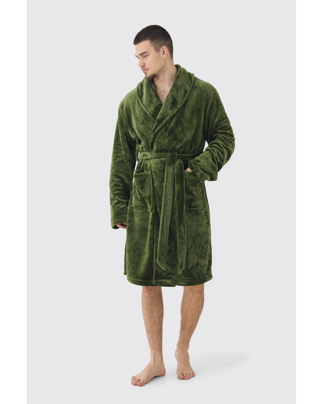 BoohooMAN Tall Fluffy Robe in Green for Men | Lyst