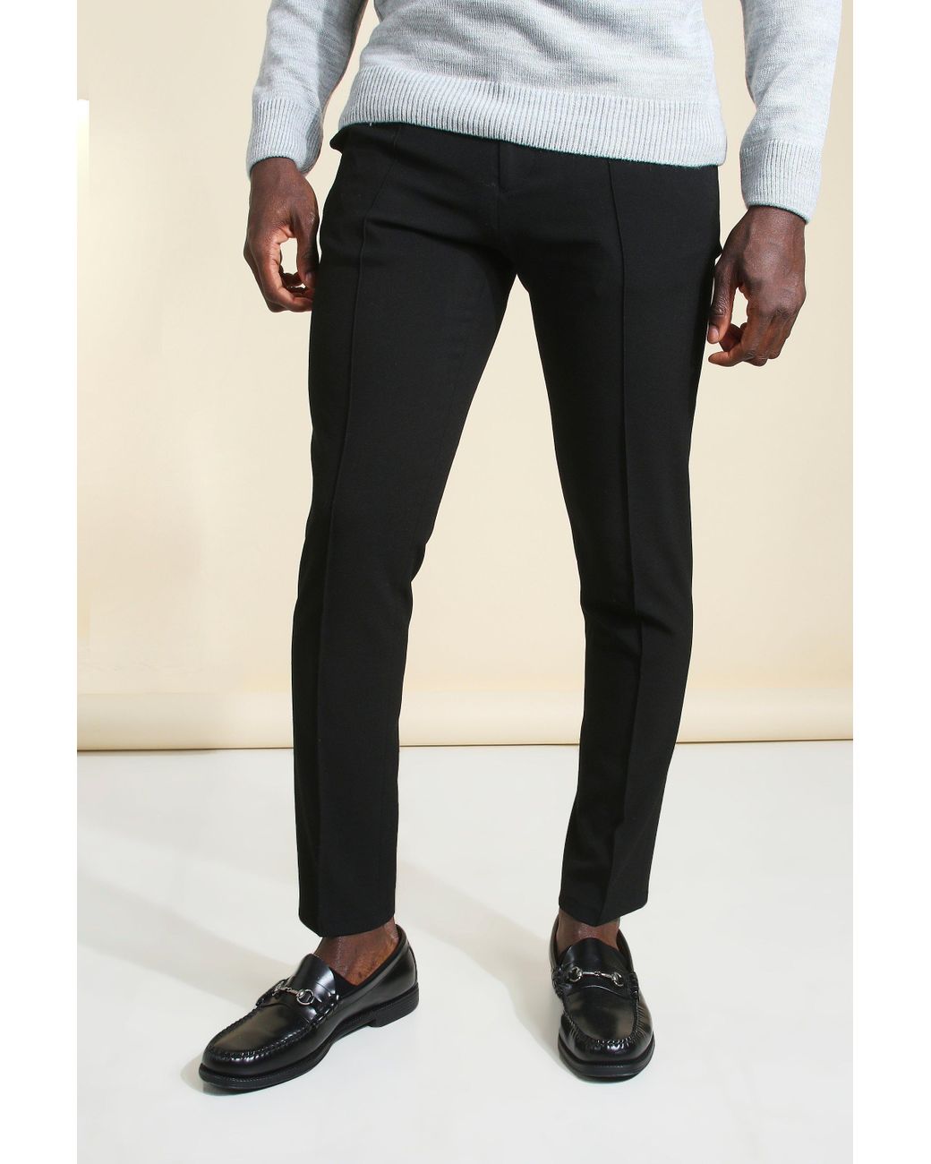 Skinny tapered smart check pants with pintuck Clearance