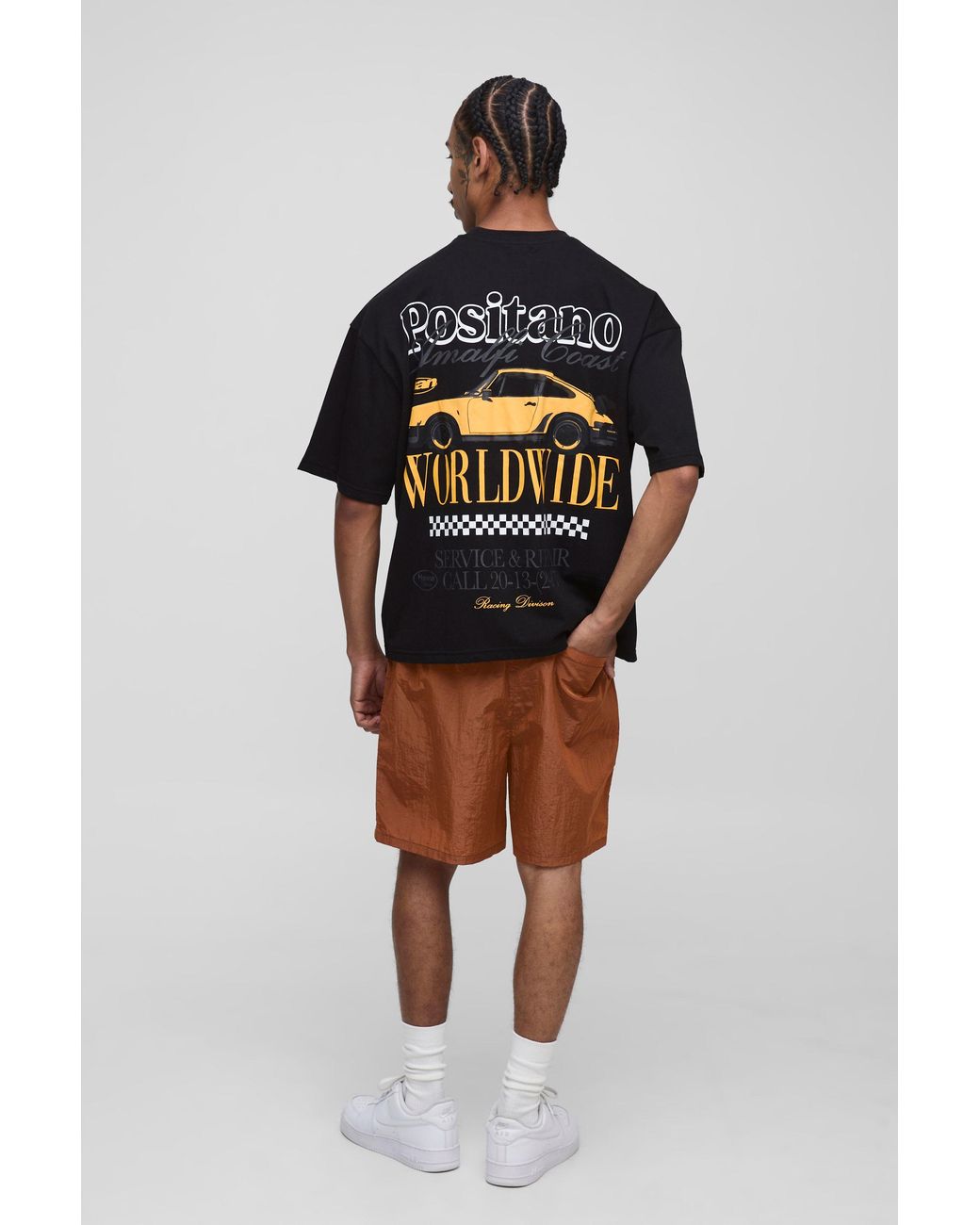 BoohooMAN Relaxed Fit High Shine Crinkle Nylon Shorts In Brown For Men BoohooMAN Relaxed Fit High Shine Crinkle Nylon Shorts In Brown For Men