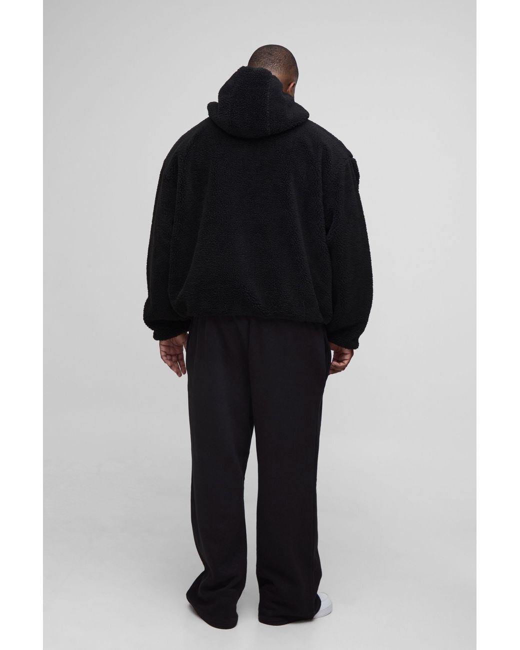 BoohooMAN Blue Plus Oversized Borg Zip Through Hooded Jacket for men