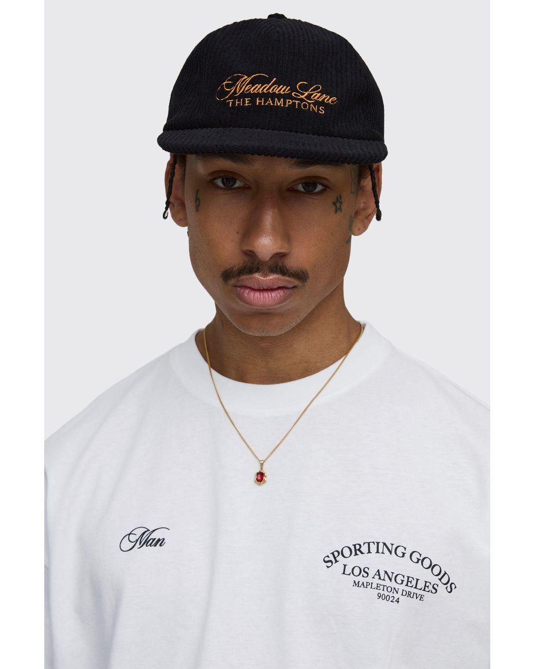 BoohooMAN White Hamptons Embroidered Cord Cap for men
