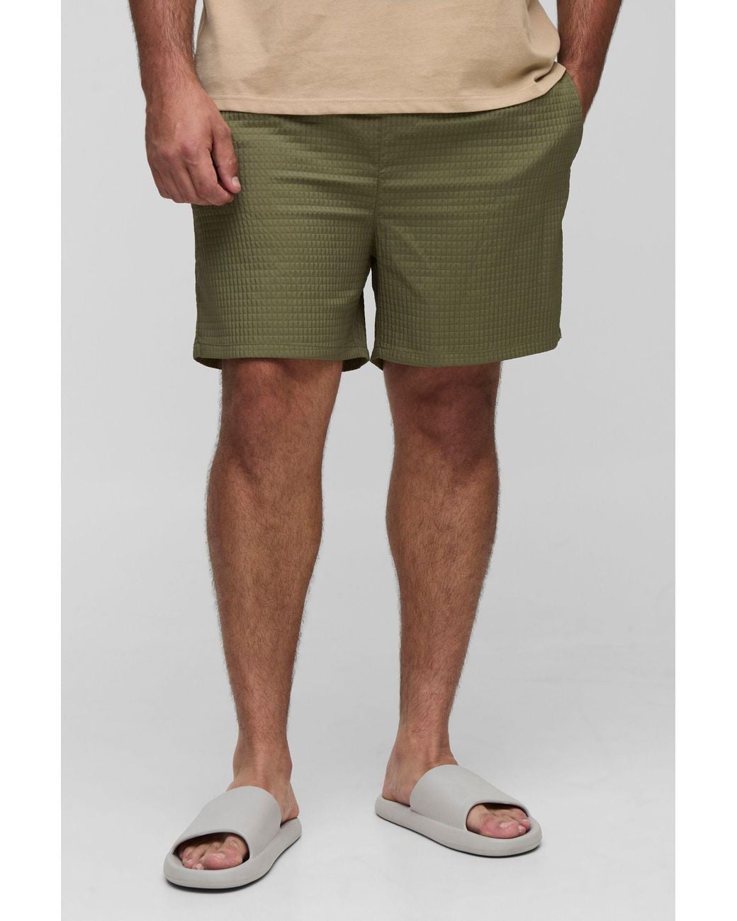 BoohooMAN Green Plus Ripstop Mid Length Swim Trunks for men
