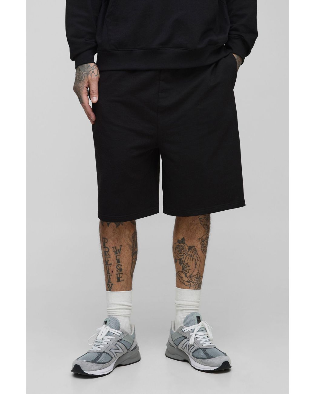 BoohooMAN Black Tall Lightweight Loopback Oversized Drop Crotch Basic Shorts for men