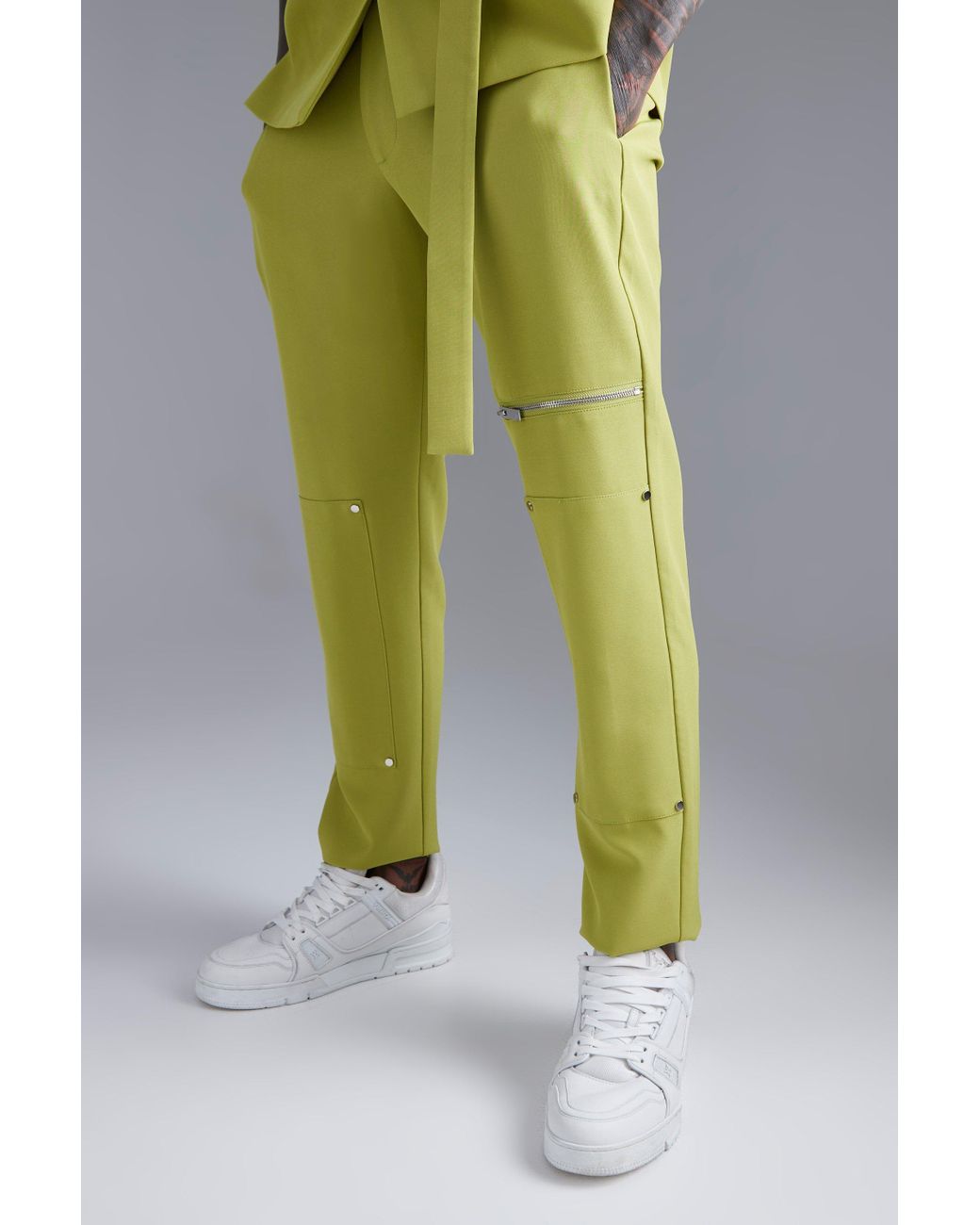 BoohooMAN Skinny Zip Suit Pants in Green for Men Lyst