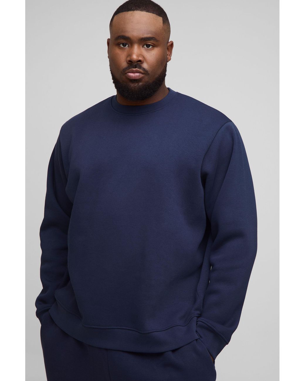BoohooMAN Blue Plus Basic Regular Fit Crew Neck Sweatshirt for men