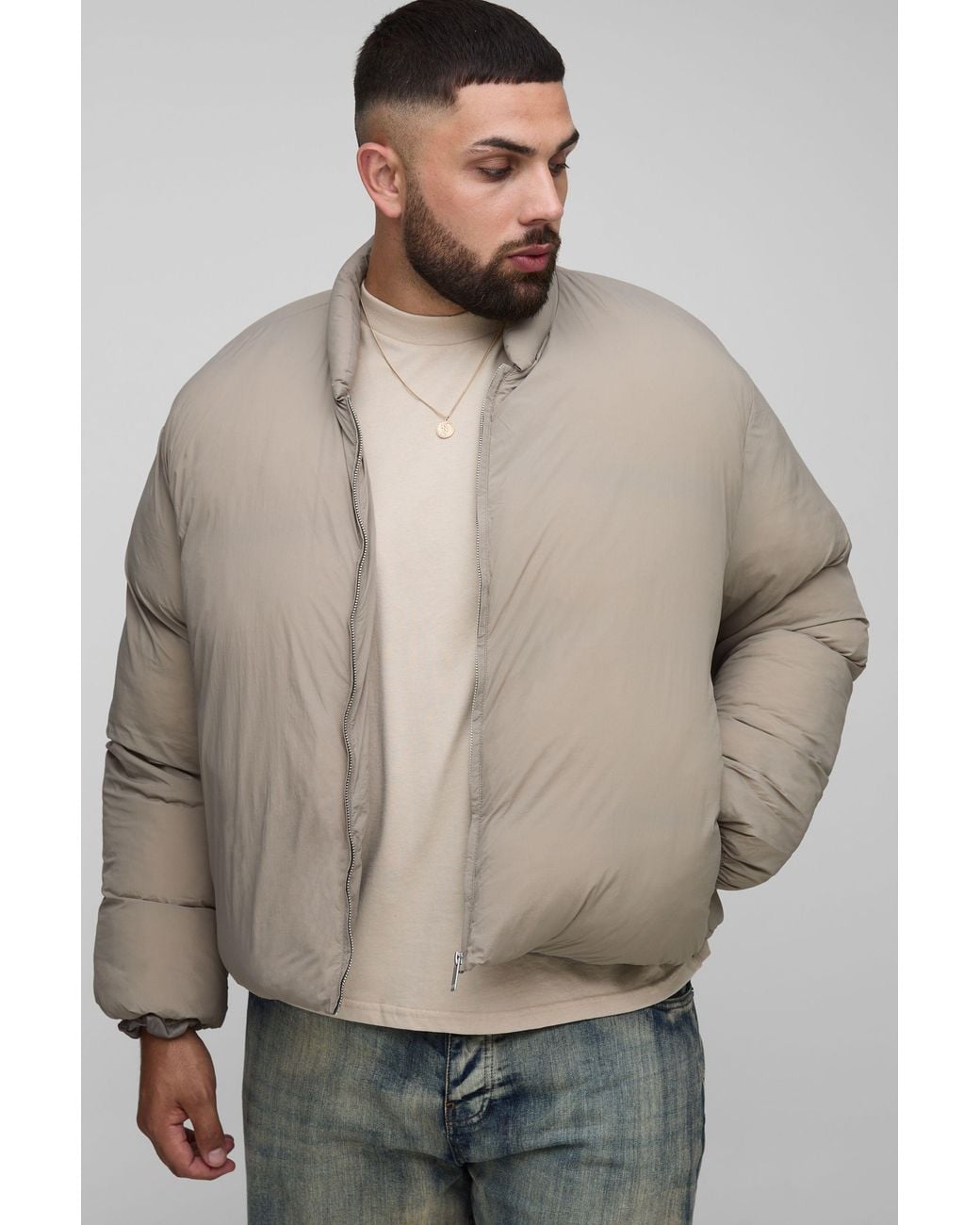 Boohoo Natural Plus Mono Padded Oversized Bomber Jacket
