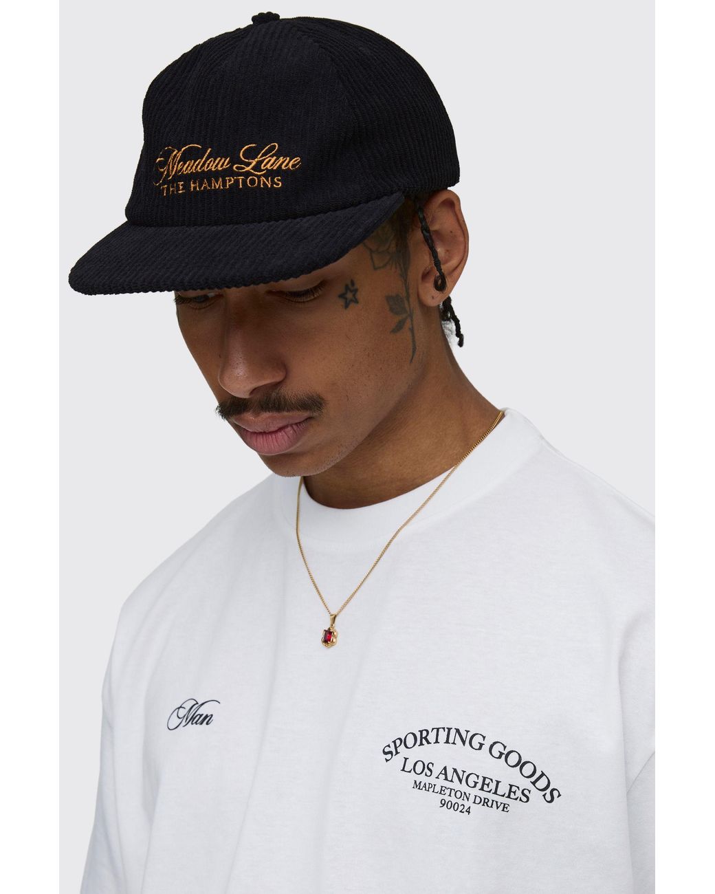 BoohooMAN White Hamptons Embroidered Cord Cap for men