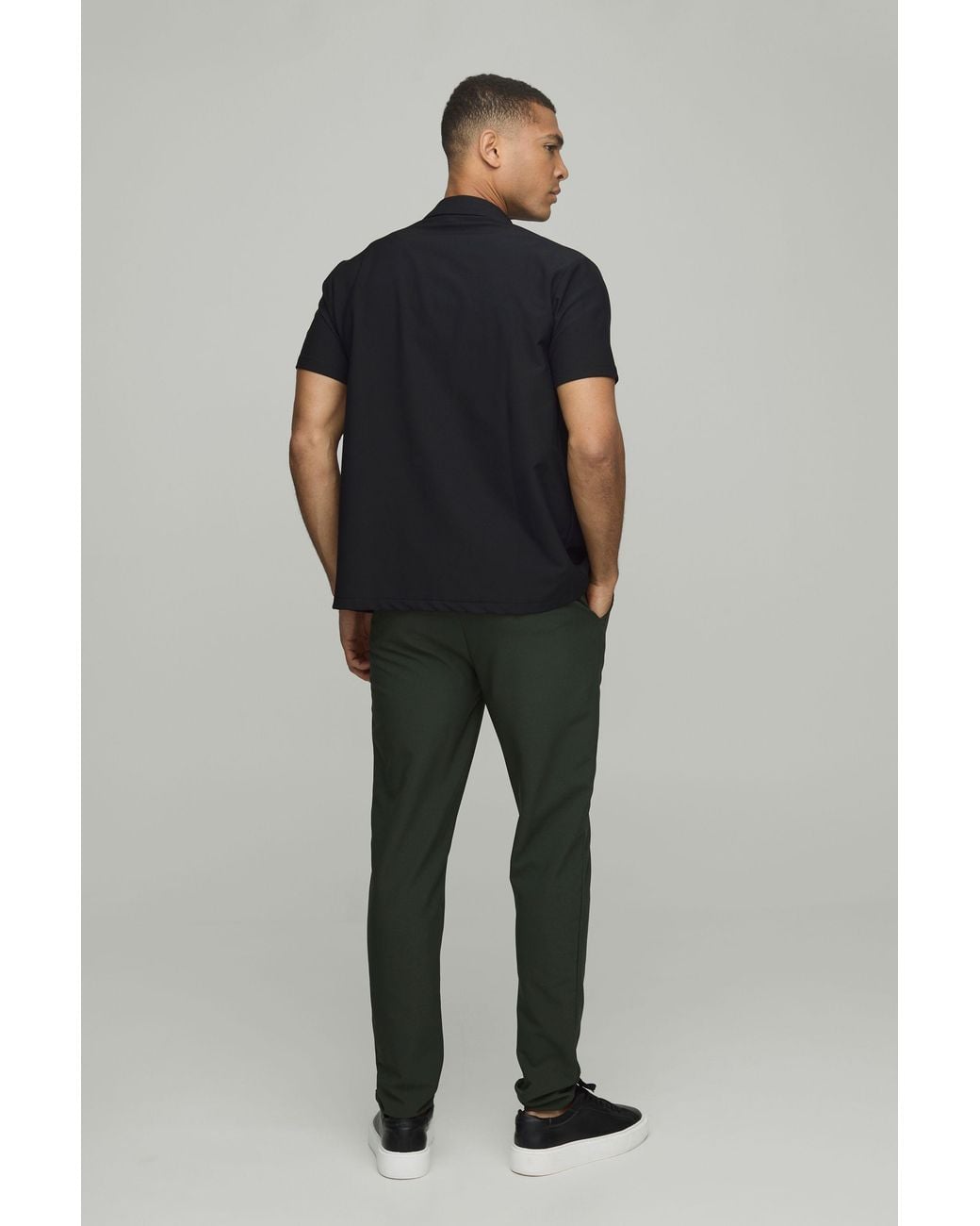 BoohooMAN Black Elasticated Waist Technical Stretch Slim Pants for men
