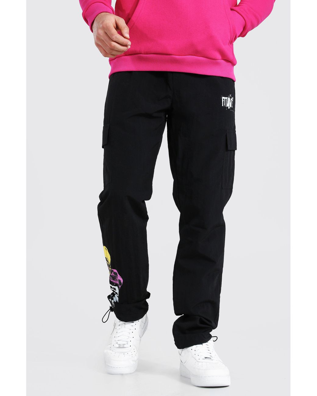 BoohooMAN Shell Man Skull Cargo Pants With Bungee Cord in Black for Men | Lyst