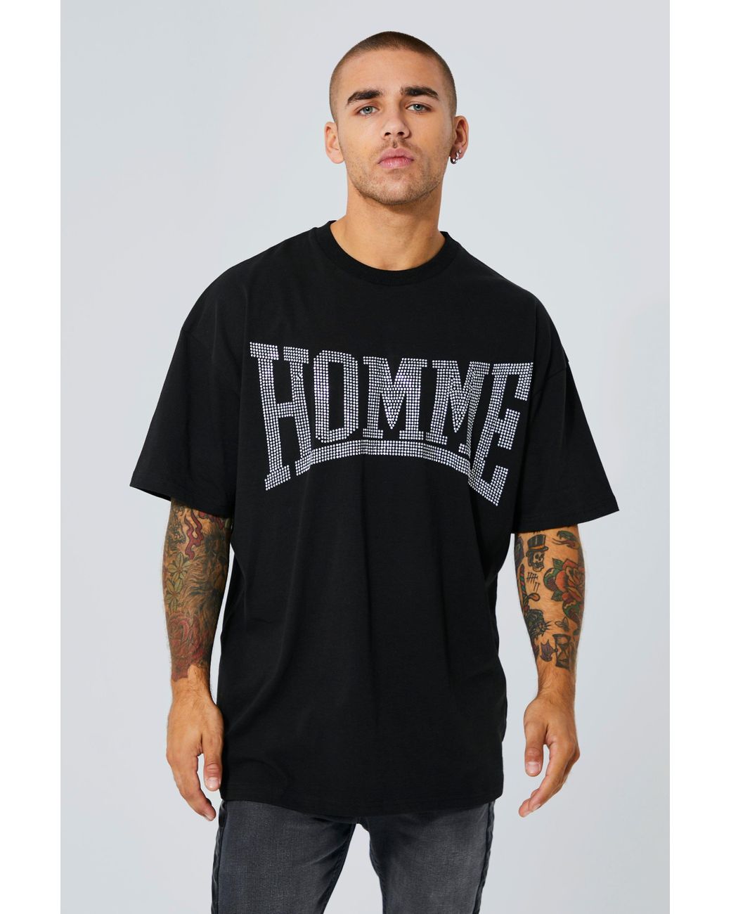BoohooMAN Oversized Homme Rhinestone T-shirt in Black for Men | Lyst