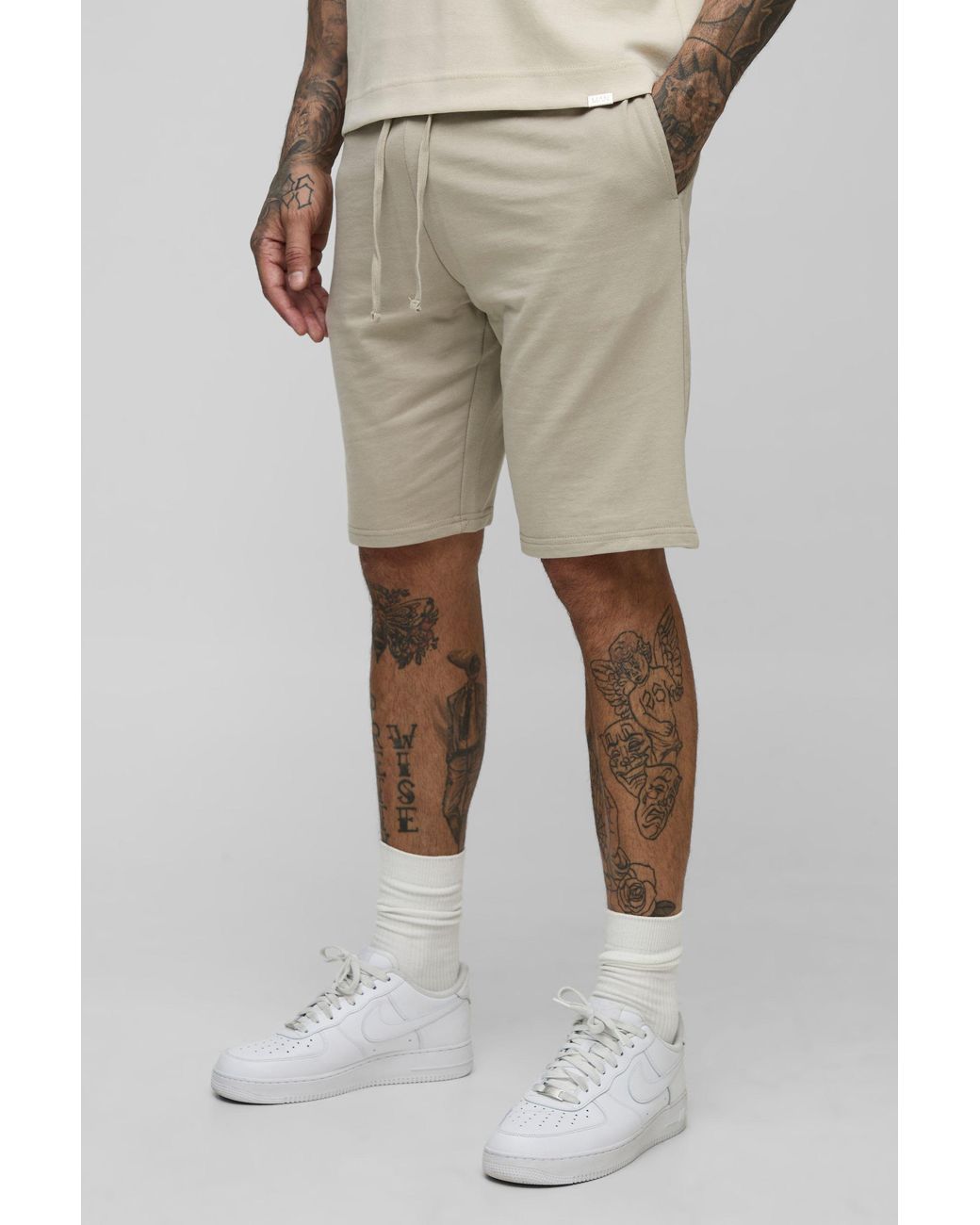 BoohooMAN Natural Tall Lightweight Loopback Regular Fit Basic Shorts for men