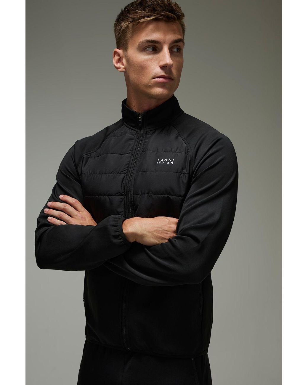 BoohooMAN Gray Active Slim Fit Lightweight Quilted Zip Through for men