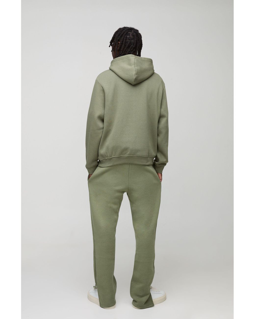 BoohooMAN Natural 330Gsm Regular Fit Split Hem Raw Edge Sweatpants for men
