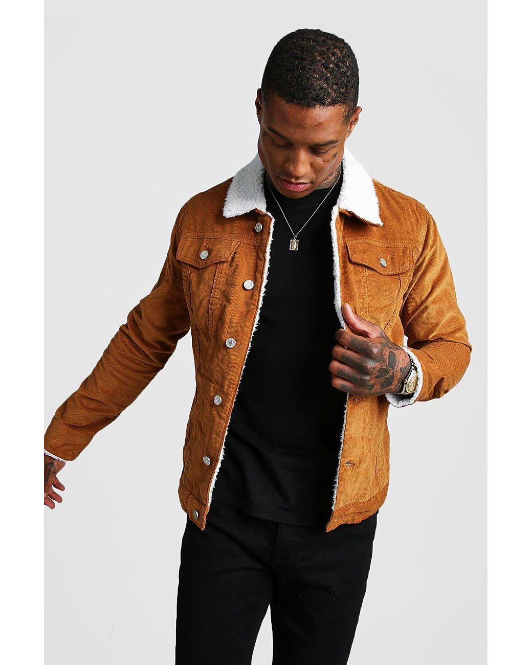 BoohooMAN Corduroy Jacket With Borg Collar for Men | Lyst