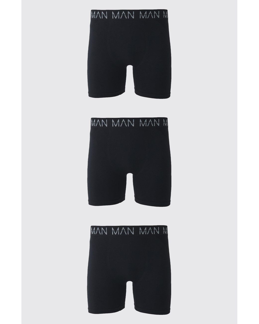BoohooMAN Man Active Seamless 7inch Long Boxer 3 Pack in Black for Men ...