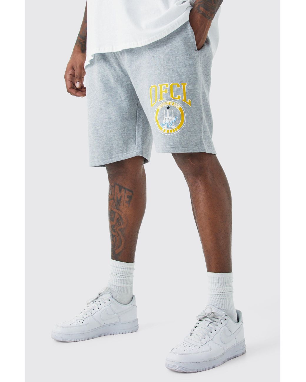 Boohooman grey shorts sales