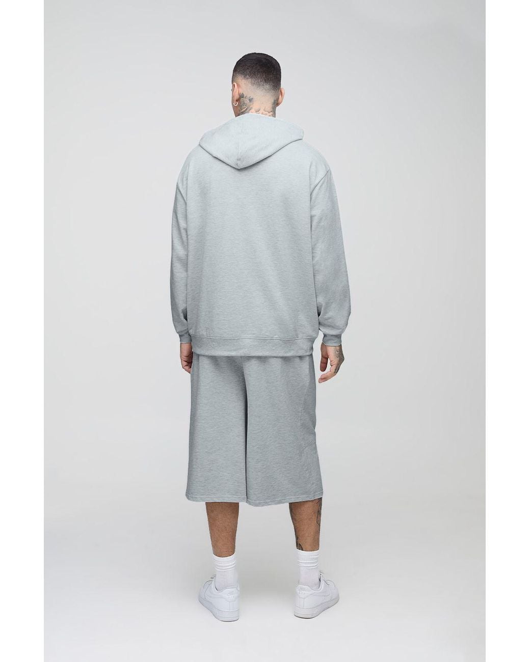 BoohooMAN White Tall Regular Fit Lightweight Loopback Basic Jersey Longline Shorts for men