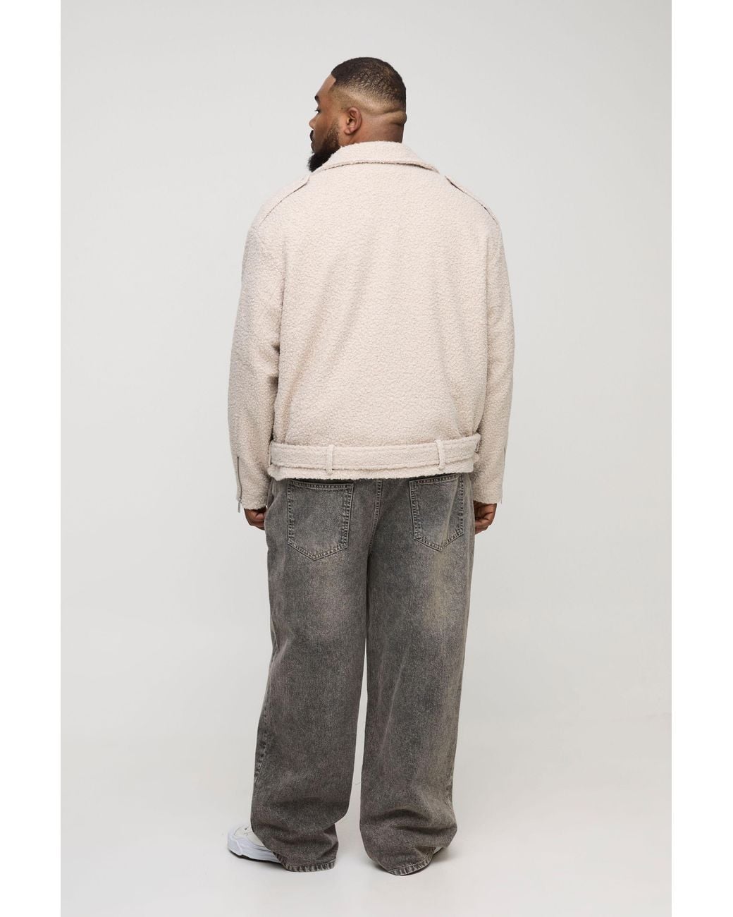 BoohooMAN Natural Plus Oversized Boucle Biker Jacket for men