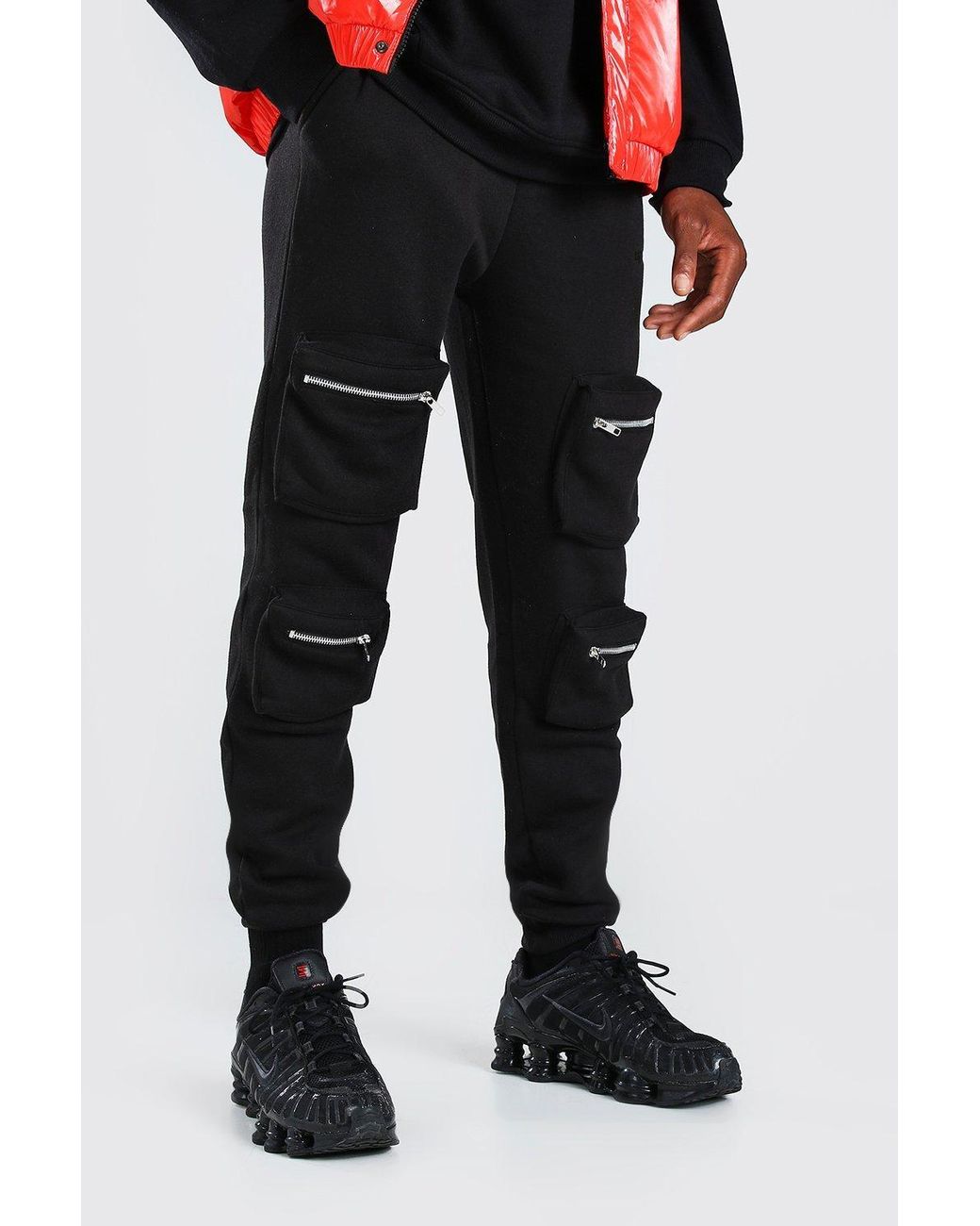 BoohooMAN Skinny Fit Cargo Jogger in Black for Men - Lyst