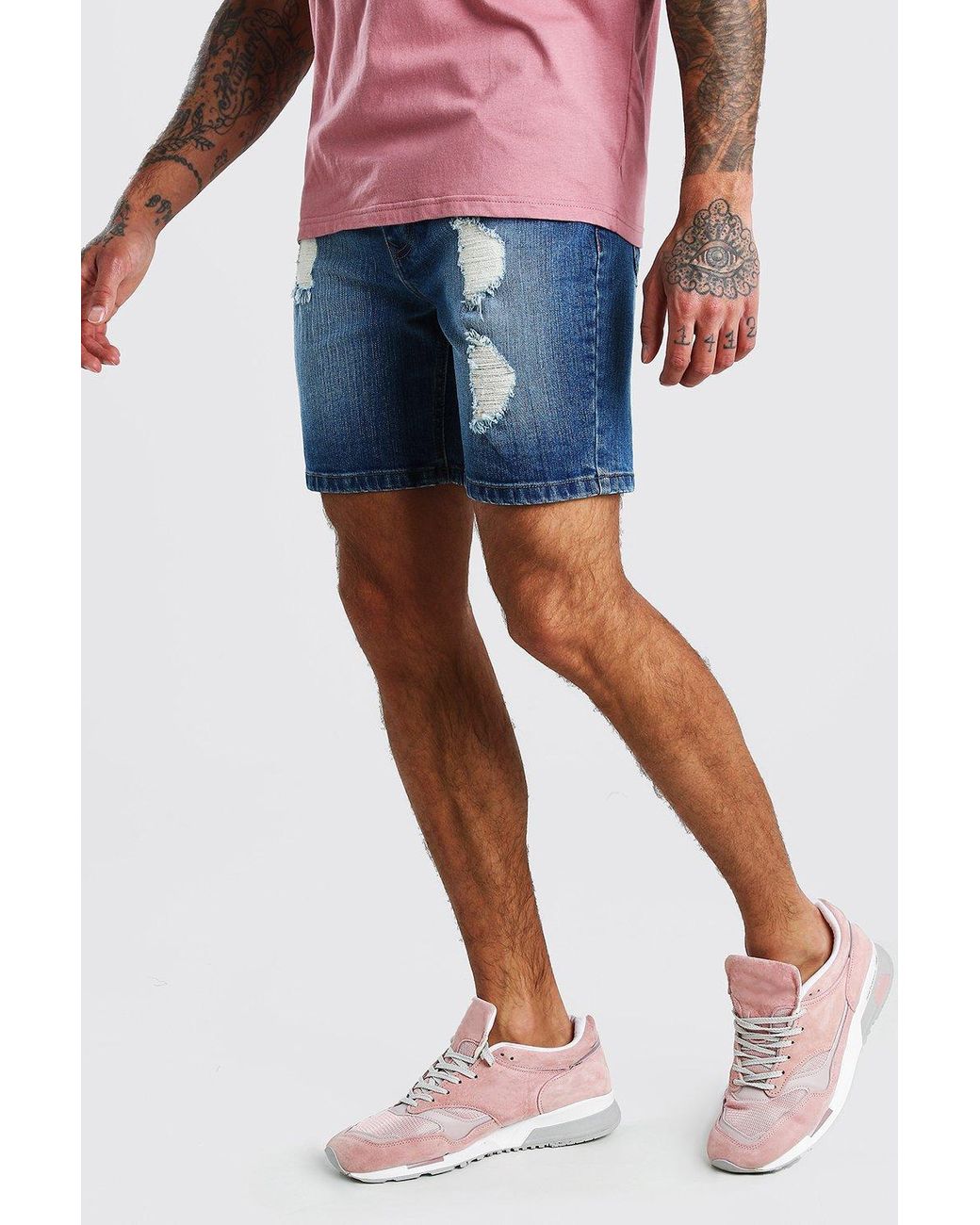 boohooman denim shorts