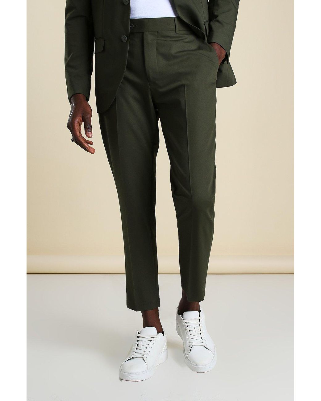 BoohooMAN Skinny Plain Cropped Suit Pants in Green for Men - Lyst