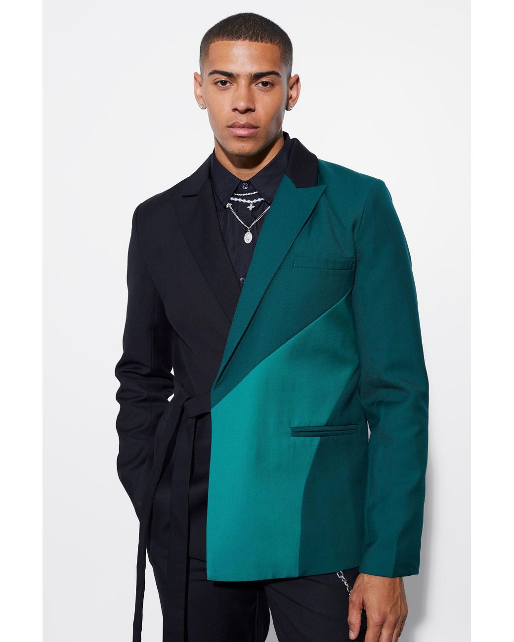 BoohooMAN Slim Wrap Panel Suit Jacket in Blue for Men Lyst UK