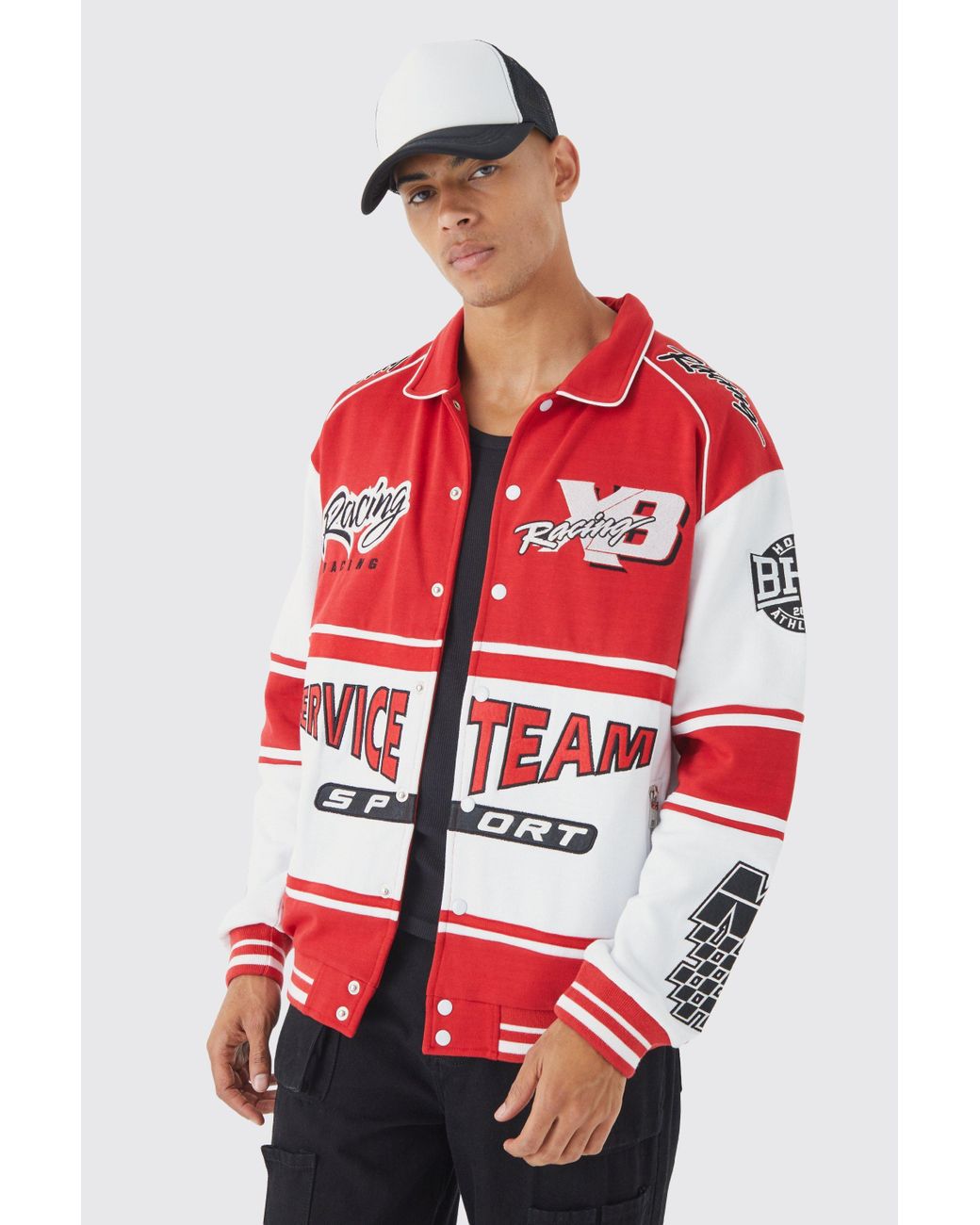 Oversized Badge Jersey Varsity Jacket