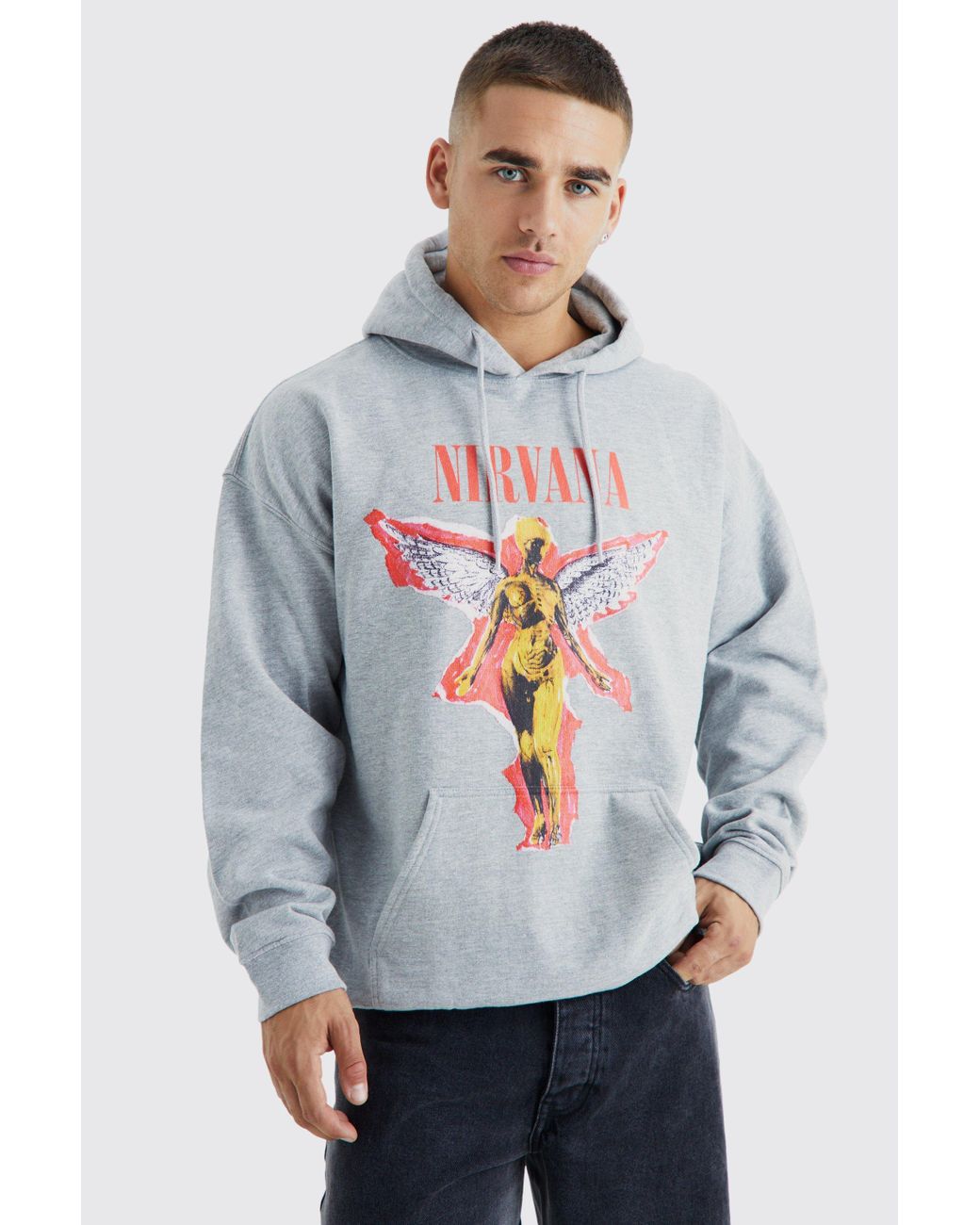 Boohoo Oversized Nirvana License Hoodie in Gray Lyst