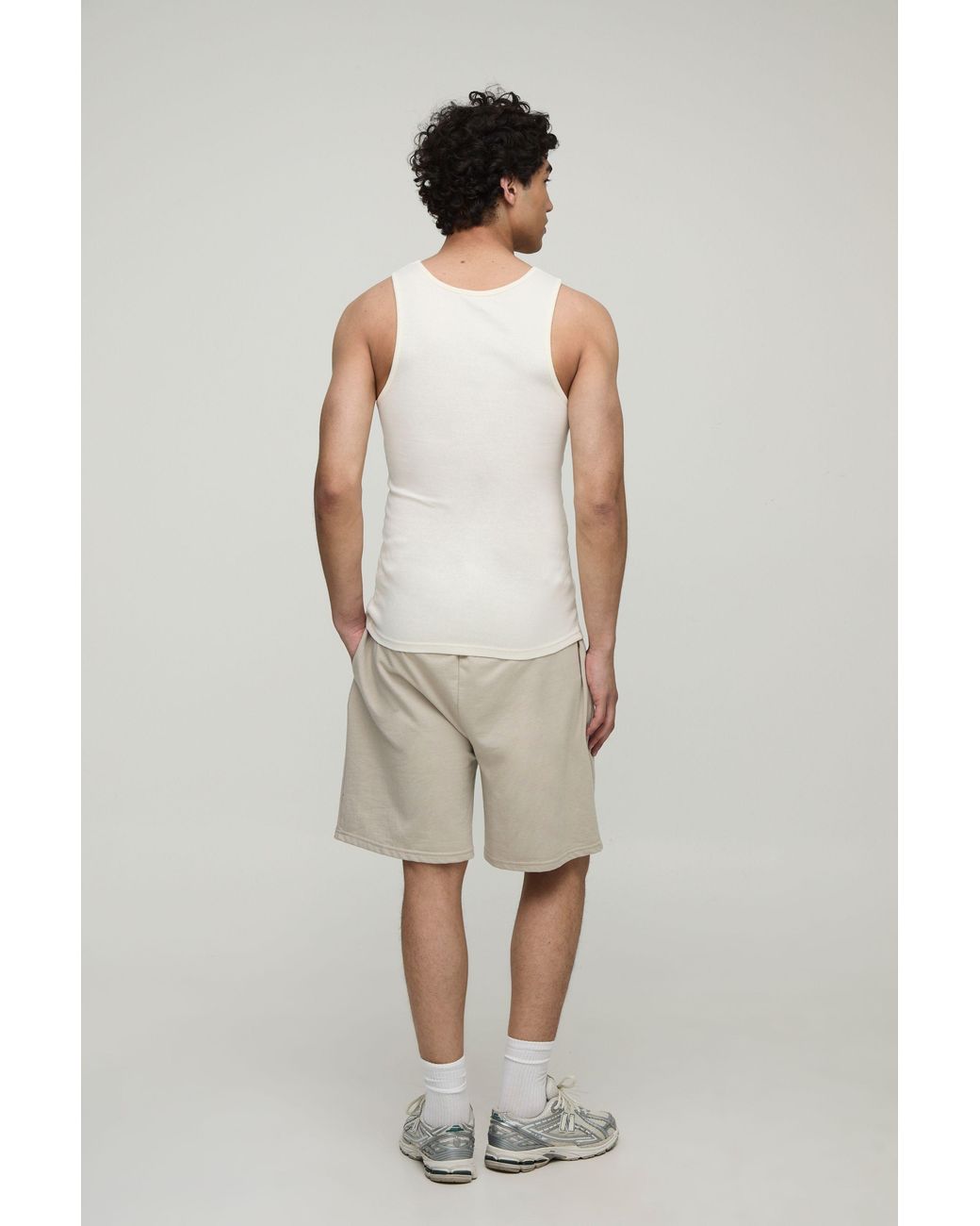 BoohooMAN Natural Basic Muscle Fit Ribbed Tank for men