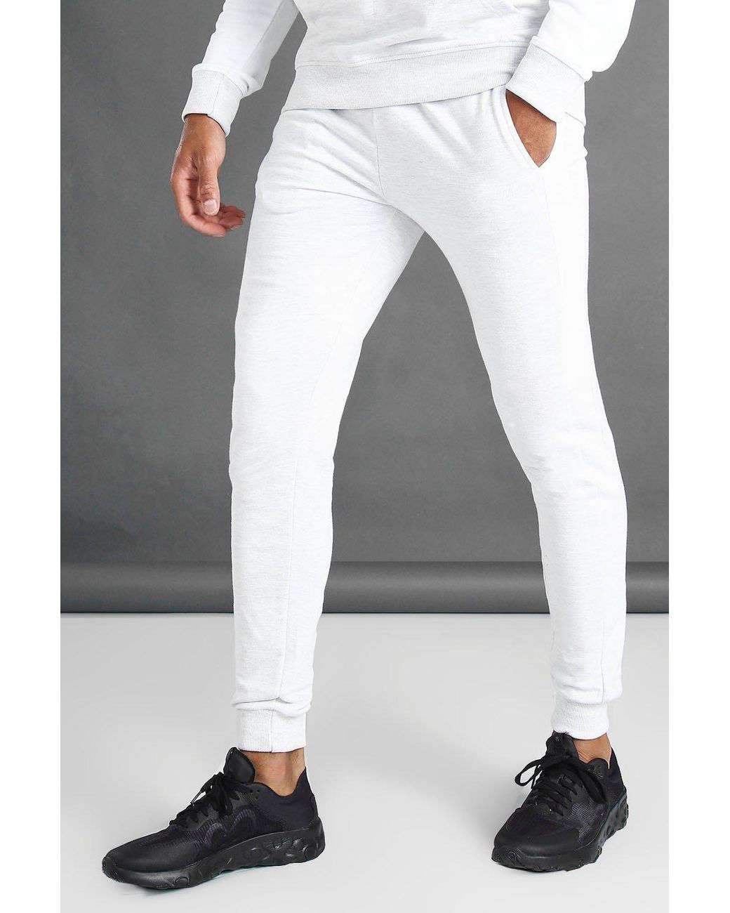 BoohooMAN Denim Skinny Fit Joggers With Side Panel in Cream (White) for Men - Lyst