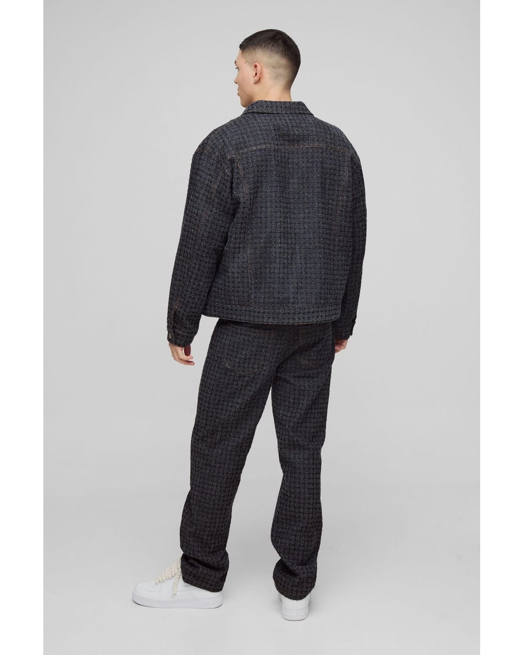 BoohooMAN Gray Regular Textured Jean Jacket for men