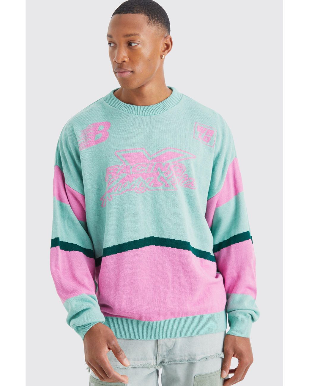 BoohooMAN Oversized Colour Block Moto Jumper in Grey for Men Lyst UK
