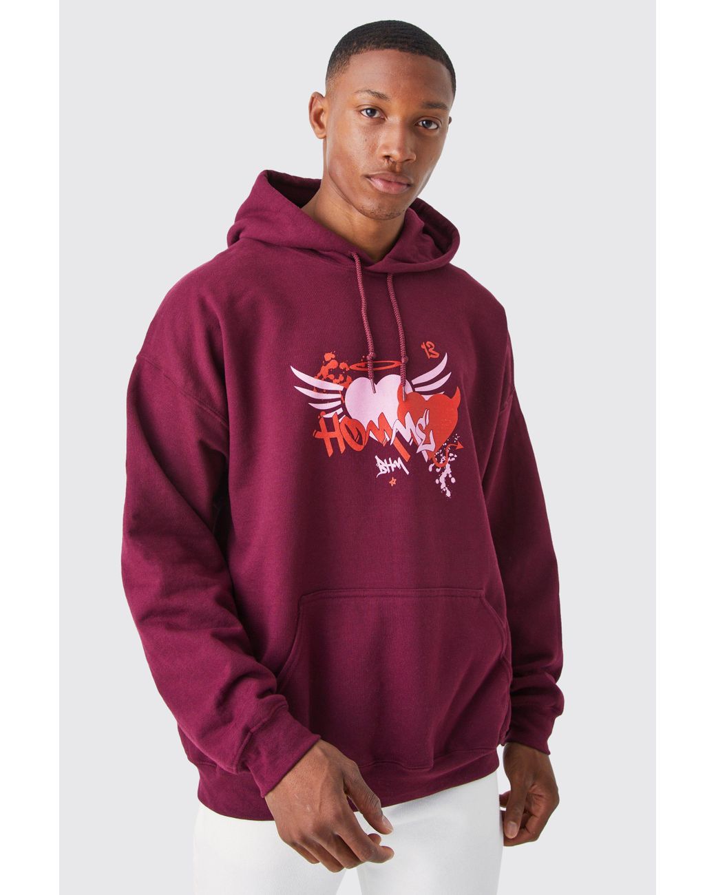 BoohooMAN Homme Heart Graphic Hoodie in Red for Men Lyst