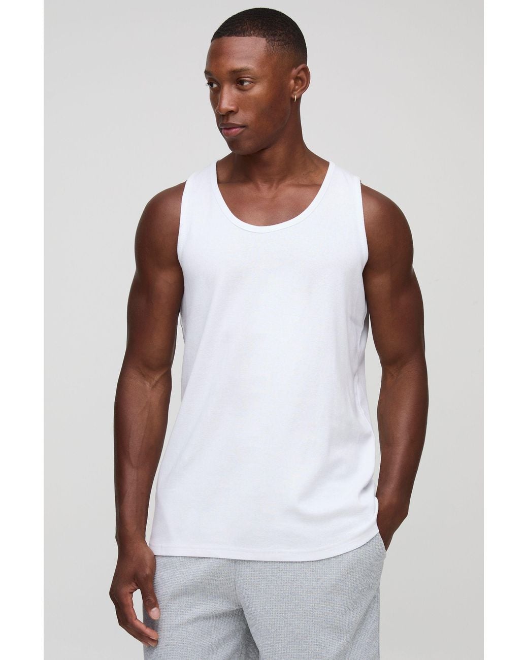 BoohooMAN White Regular Fit Basic Ribbed Vest for men