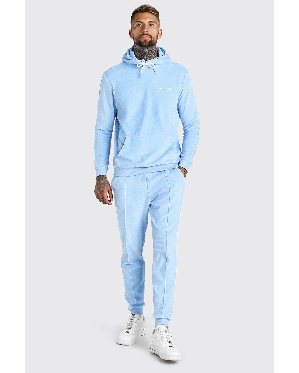 BoohooMAN Official Man Hooded Tracksuit In Towelling in Blue for Men Lyst