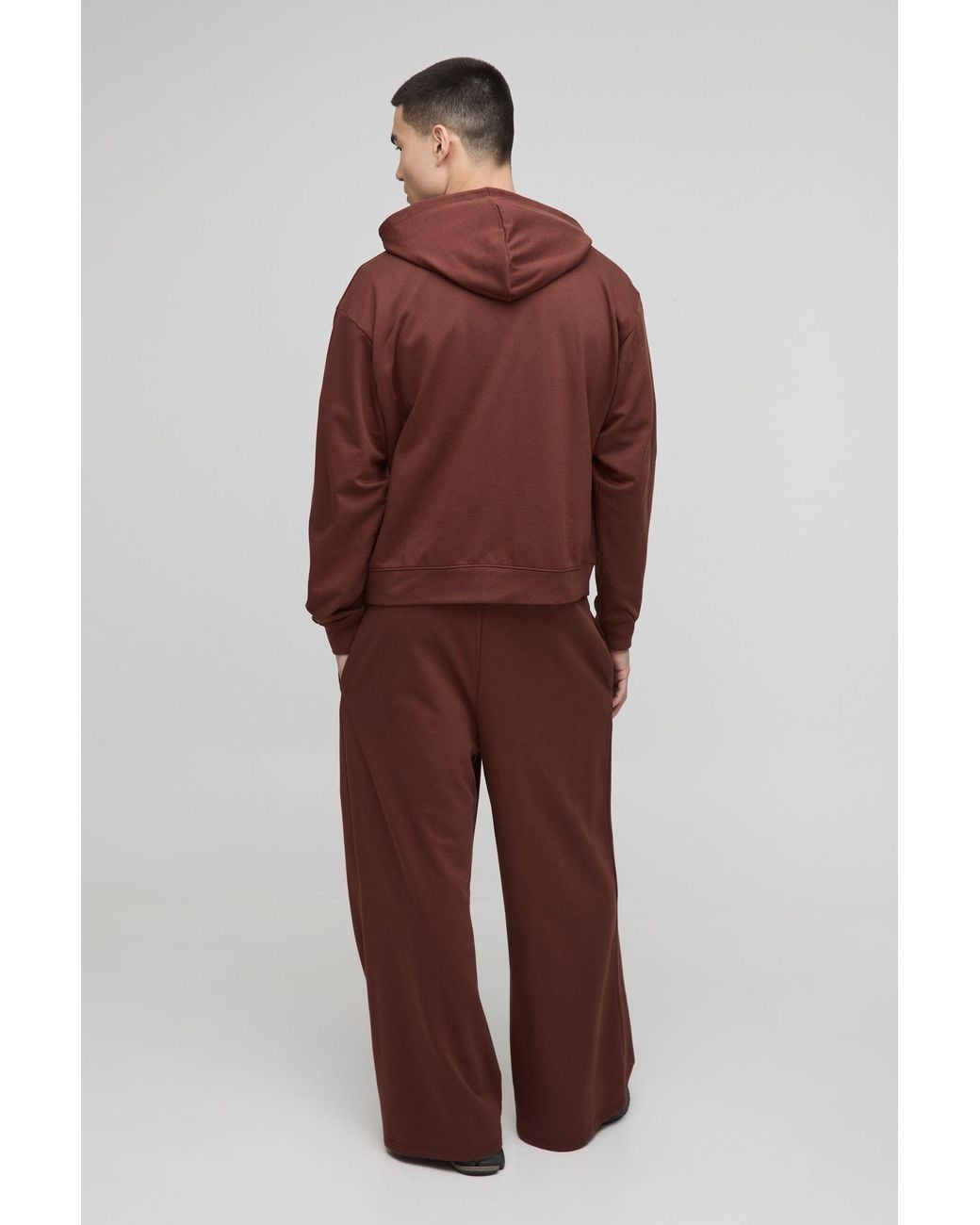 BoohooMAN Brown Lightweight Basic Oversized Boxy Zip Through Hoodie for men