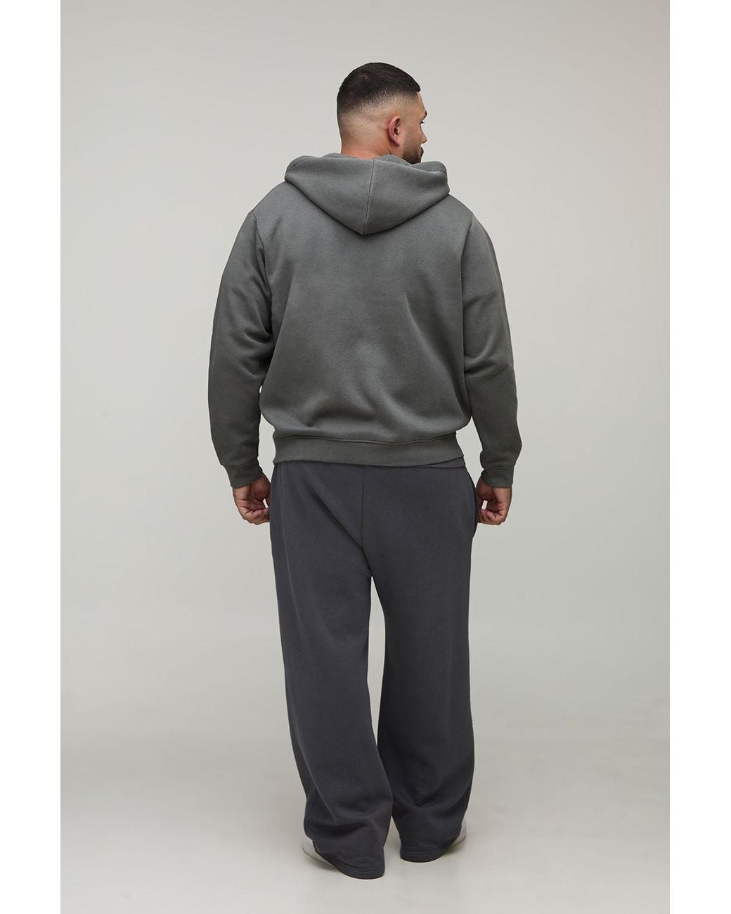 BoohooMAN Gray Plus Basic Regular Zip Through Hoodie for men