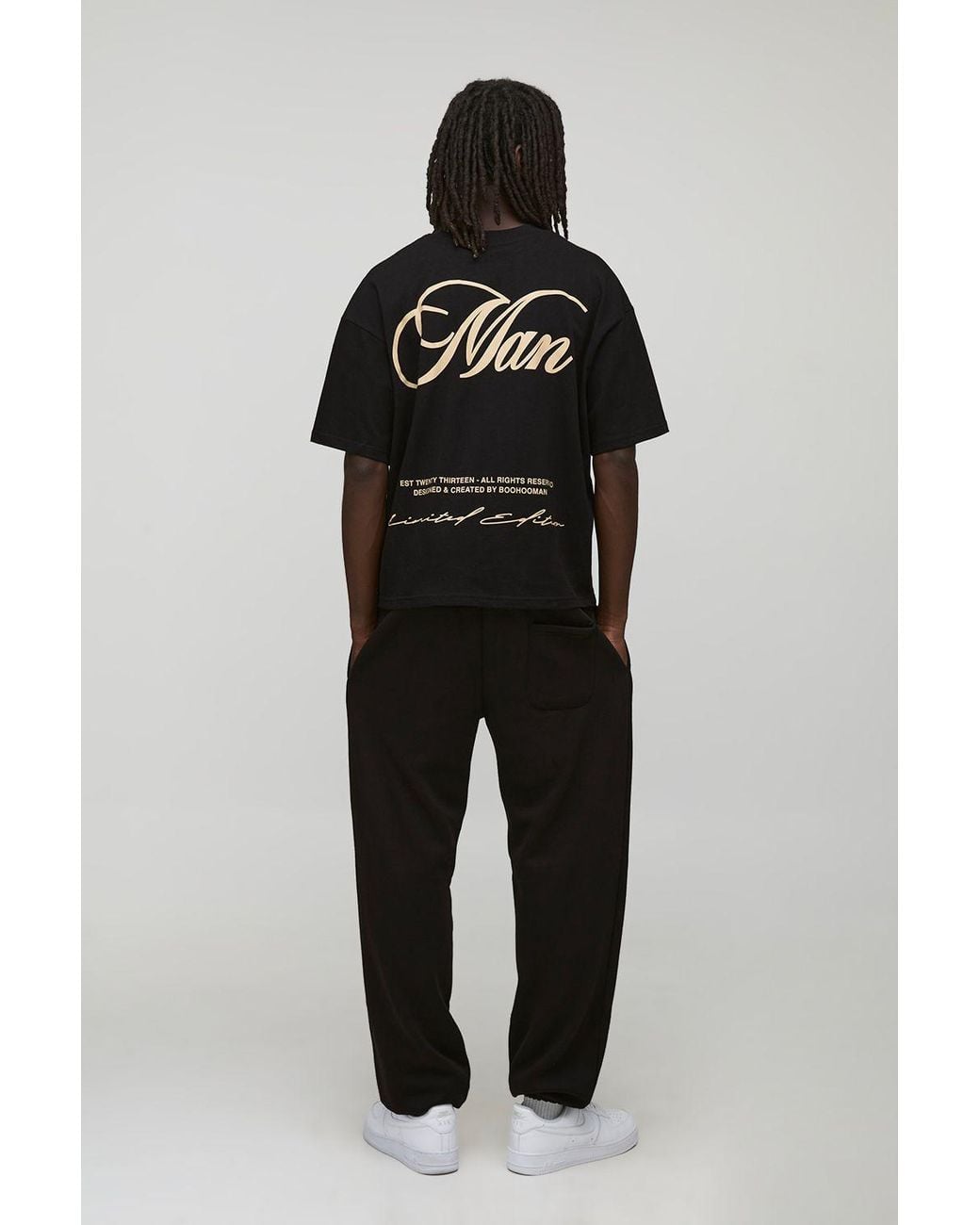 BoohooMAN Black Oversized Script Embroidered Cuffed Joggers for men