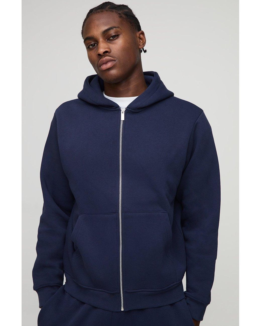 Boohoo Blue Basic Regular Zip Through Hoodie