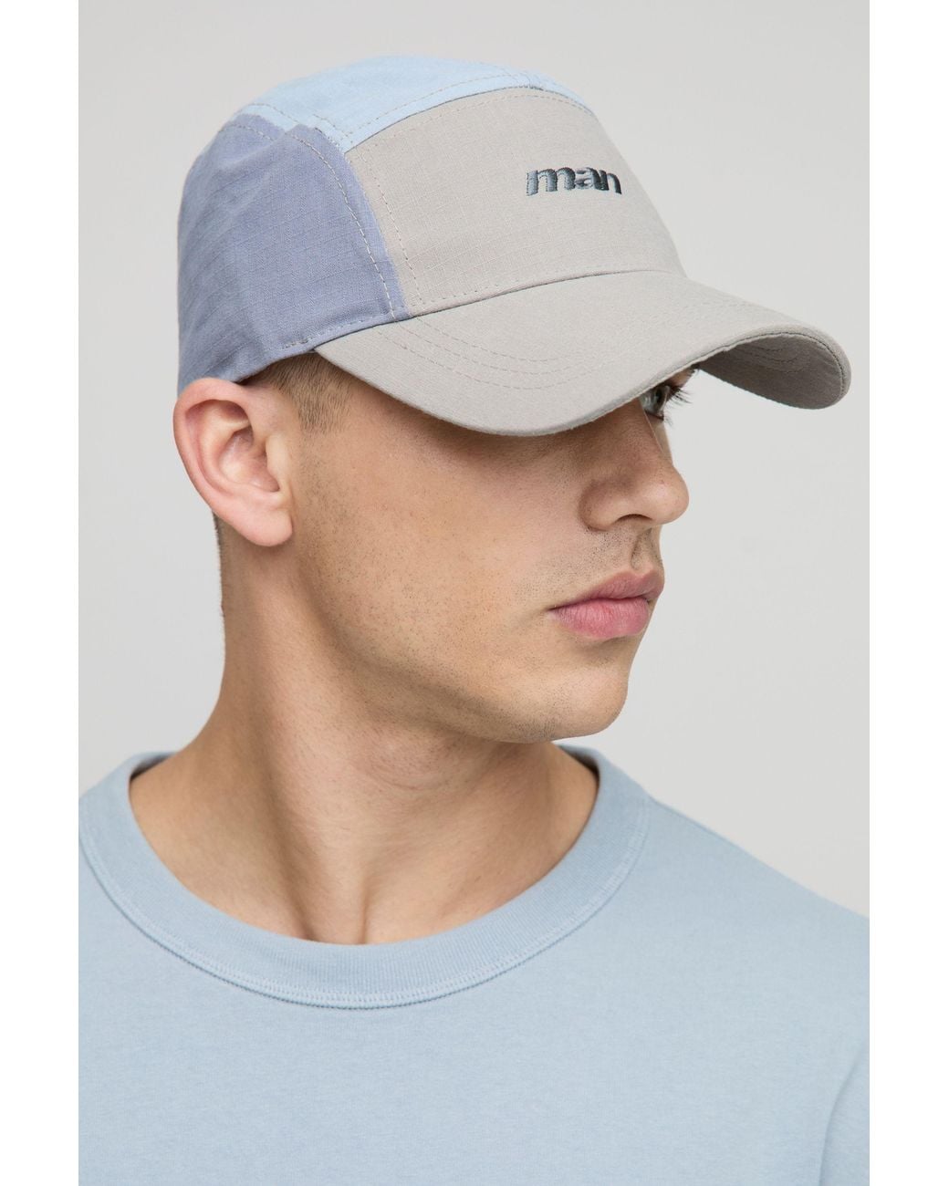 BoohooMAN Blue Lightweight Nylon Panel Cap for men